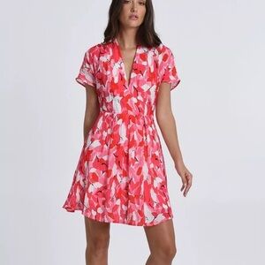 Molly Bracken Pink White Floral Flowy Short Sleeve Summer Dress Sz L